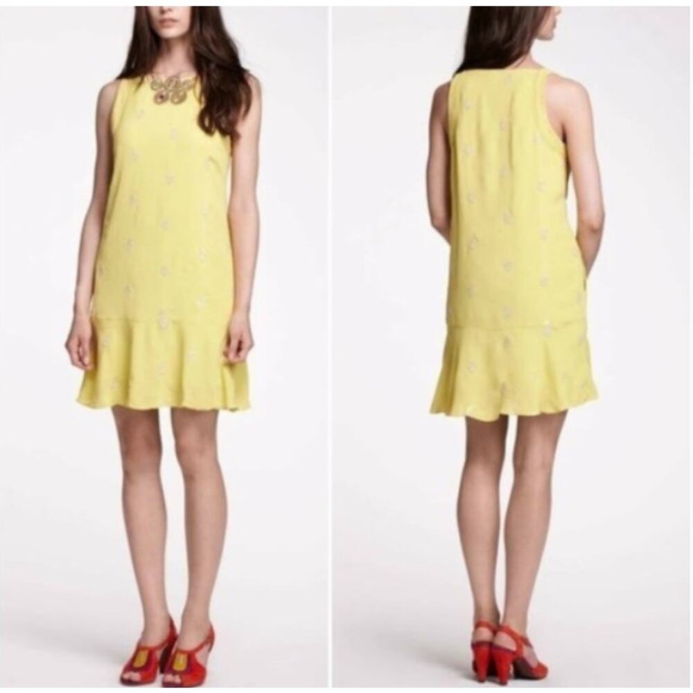 Anthropologie Leifnotes Citron Yellow Ponderosa Sequin Sleeveless Dress Size 4